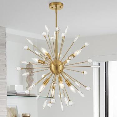 Imagem de VANZARLA Lustre Sputnik De Cristal Com 8 Lâmpadas Para Entrada, Lustre Dourado Para Sala De Jantar, Lustre De Meados Do Século Para Quarto, Cozinha, Hall De Entrada, Sala De Estar, Estilo Fazenda