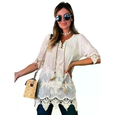 Imagem de Blusa Camisa Importada Renda Algodão Moda Praia Levinha / Saida de Pra