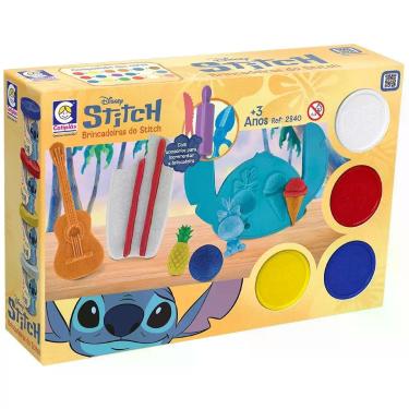 Imagem de Kit de Massinhas de Modelar Brincadeiras do Stitch para Coordenação Motora com 03 Forminhas Rolo Tesoura Espátula e 04