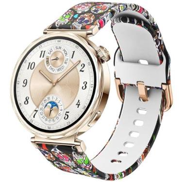 Imagem de DEALELE Pulseiras femininas compatíveis com Huawei Watch GT5 Pro de 42 mm/GT5/GT4 41 mm/Garmin Venu 3S/Forerunner 265S/Fossil Gen 6, pulseira feminina de silicone com estampa macia de 18 mm, caveira