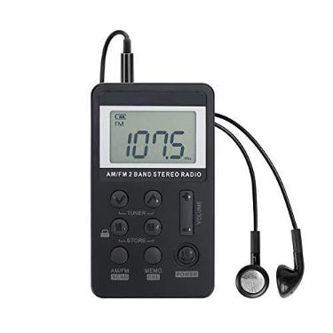 Imagem de VR-robot Rádio AM/FM portátil, rádio de bolso com excelente recepção | Mini rádio pessoal com estéreo de afinação digital, bateria recarregável, fone de ouvido, tela de bloqueio para caminhada
