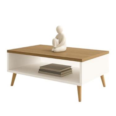 Imagem de Mesa de Centro Retrô com Nicho – Pés Palito em Madeira Maciça | 65cm(Solanum corpo Branco)