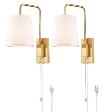 Imagem de Arandelas de parede AXILAND, conjunto de 2 tecidos dourados Shade 120V