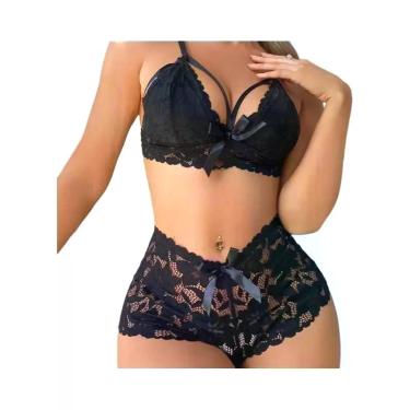 Imagem de Conjunto De Sutiã E Calcinha Sexy Em Renda Transparente Para Mulheres,