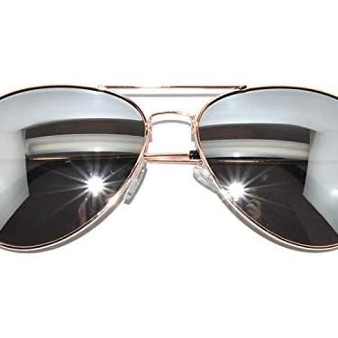 Imagem de Óculos de sol aviador clássicos, lentes espelhadas, armação de metal, cor prateada, proteção UV (avi_gold_mirror, espelho)