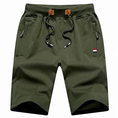 Imagem de Cicilin Short masculino esportivo casual para treino e verão com bolsos com zíper, Verde, 4X-Large