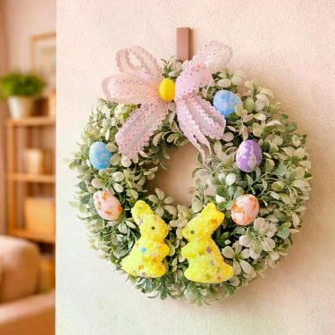 Imagem de Guirlanda Decorativa de Páscoa com Ovos Artificiais 30cm para Portas e Paredes Branco Amarelo Verde Roxo