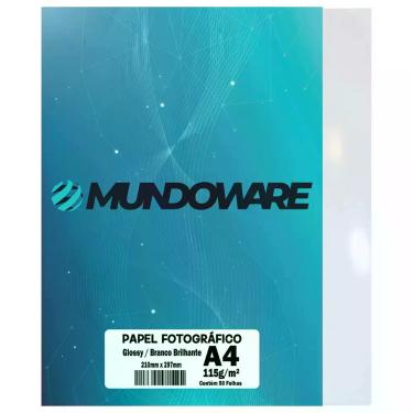 Imagem de Papel Glossy Fotográfico A4 115g Branco Brilhante com 50 Folhas Mundow