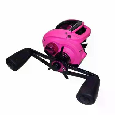 Imagem de Carretilha para Pesca Maruri Bronx Pink 11R Freio Magnético com Ajuste Externo Carretel Fundo Lado Esquerda Rosa