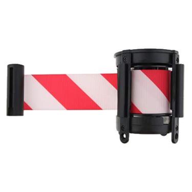 Imagem de Milageto Fita de barreira retrátil de 5 metros para estaca, cinto para fila de barreira – vermelho e branco