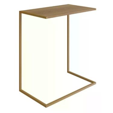 Imagem de Mesa Lateral Apoio Sofá P/ Notebook Artesano 58 Cm (larg) Mdp Hanover (mel) Base Aço Carbono Dourado