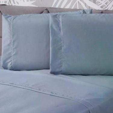 Imagem de Jogo De Cama Lençol Casal Padrão Essential Liso Cinza Com Fronha 04 Peças - Percal Soft 200 Fios