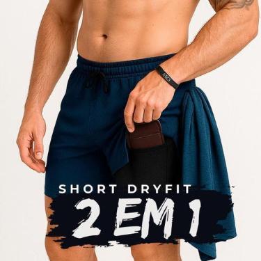 Imagem de Shorts Academia Masculino Bermuda 2 em 1 Corrida Treino Compressão Dry