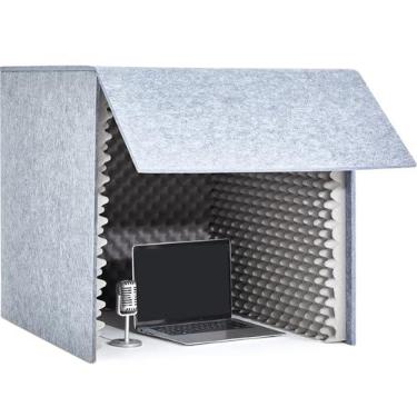 Imagem de Pushglossy Capa à prova de som de mesa de 71 x 71 cm x 71 cm cabine de gravação vocal portátil escudo de absorção vocal microfone cabine de isolamento cubo para estúdio de música Podcasts diminuindo o