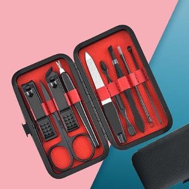 Imagem de Conjunto de 9 peças de manicure, kit de cortador de unhas para cuidados pessoais, conjunto de manicure e pedicure, kit de presente de cuidados profissionais, para homens e mulheres - preto