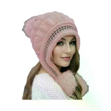 Imagem de Gorro Feminino De Inverno Quente Com Forro De Lã E Protetor De Orelha,