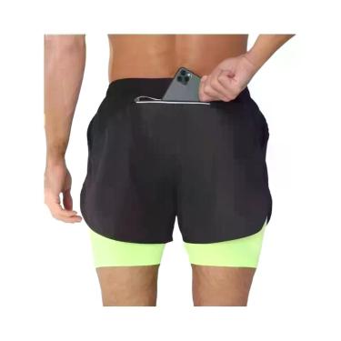 Imagem de Shorts De Treino Masculinos 2 Em 1 De Secagem Rápida Para Corrida E Fi