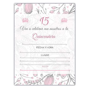 Imagem de 25 convites de festa Quincenera com envelopes | Convites de preenchimento em branco | 5 x 7 | Lembrança de festa de 15 anos | Doce 15 | En Espanol | em espanhol