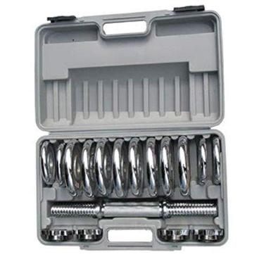 Imagem de Kit 2 Barras com Anilhas Ferro Fundido Pelegrin Pel-10cr Cromado 15kg