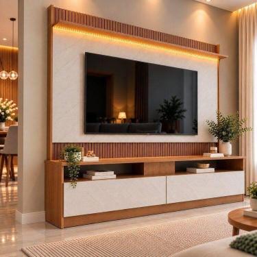 Imagem de Rack com Painel para TV até 70 Polegadas Ripado Impresso LED 172x182cm
