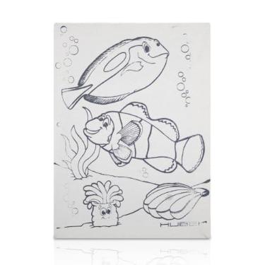 Imagem de Souza & Cia, Tela de Pintura Riscada, 16cm X 22cm, Desenho: Peixinhos (Ref: 8167), Madeira