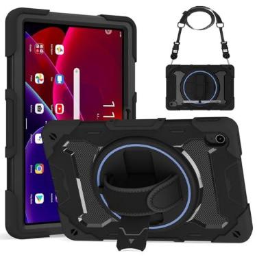 Imagem de Bkinew Capa de tablet para Lenovo Tab P11 e P11 Plus 11 polegadas modelos 2021 TB-J606F/TB-J606L/TB-J607F/TB-J616F/TB-J616X 360 Suporte giratório e alça de ombro resistente, preta