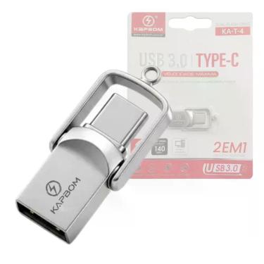 Imagem de Pen Drive 4GB Dual USB 3.0 Tipo-C KA-T-4 Leitura Até 140 MB-s Prata Kapbom