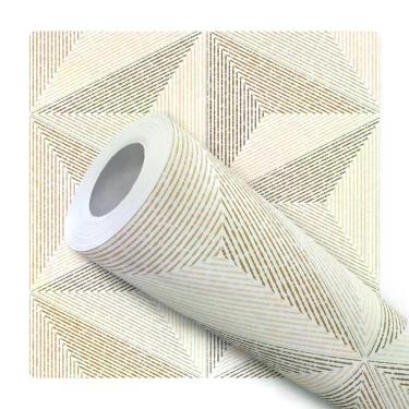 Imagem de Papel De Parede Adesivo Lavável Sala Efeito Visual Geométrico 3D Linho