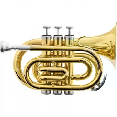 Imagem de Trompete Pocket HMT-500L com 3 Pistões em Cuproníquel e Acabamento Laqueado Dourado Harmonics