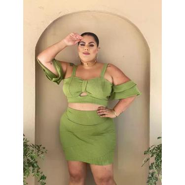 Imagem de Conjunto Plus Size Saia e Blusa Decote Coração Manga Caída - luh may, 