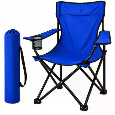 Imagem de Cadeira de Camping Dobrável Azul 120kg com Porta Copos e Bolsa de Tran