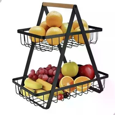 Imagem de Organizador Fruteira Mesa 2 Andares Metal E Madeira On-Sm019 Onistek
