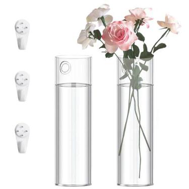 Imagem de Conjunto de 2 vasos de vidro montados na parede com ganchos de borossilicato alto transparente, vaso de flores para decoração de casa, mesa de jantar
