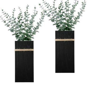 Imagem de Plantadores de parede para plantas de interior – Pacote com 2 vasos de parede de madeira para flores secas e plantas artificiais Vaso de madeira moderno para decoração de sala de estar quarto cozinha