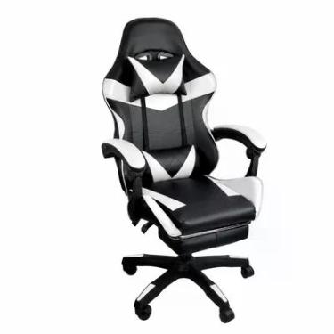 Imagem de Cadeira Gamer Oficial Webshop Stillus, Até 120 KG, Ergonômica, Apoio Para Os Pés, Preta e Branca
