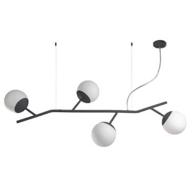 Imagem de Pendente Flora Horizontal Vidro Leitoso - Preto