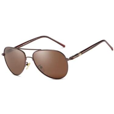 Imagem de Óculos de Sol Masculino Polarizado Óculos Aviador UV400 Lente Polarizada (Marrom)