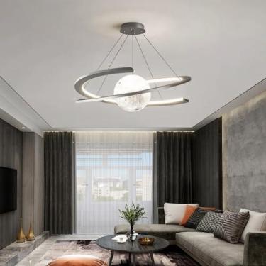 Imagem de Lustre LED moderno para quarto infantil, 65W, com design espacial e estrela, luminária pendente dimerizável, bola de acrílico com o planeta Terra, arte decorativa para casa, iluminação de fa