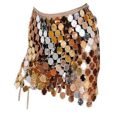Imagem de Sutiã feminino de lantejoulas transparente, top cropped com tiras nas costas, costas nuas, saia de biquíni, one size