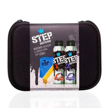 Imagem de Kit impermeabilizante e limpador step defend +escova/stojo/pano microf