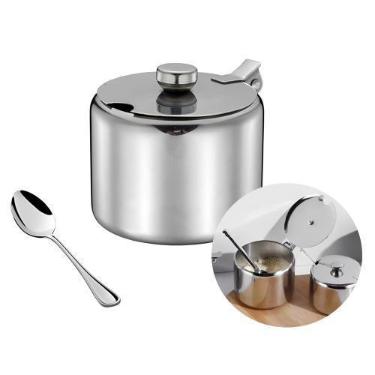 Imagem de Açucareiro de Mesa Aço Inox com Colher Em Casa Tem 8x6cm - EmCasaTem