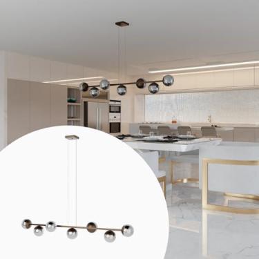 Imagem de Pendente lustres Luminária de Teto Jabuticaba Bronze com 7 Globos de Vidros Fume 12cm Bivolt aluminio Iluminação Sala, Cozinha, Quarto, Escritorio, Sala de Jantar e Estar