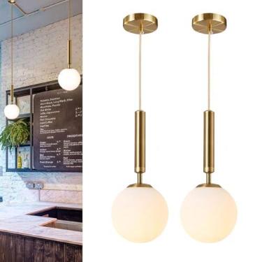 Imagem de jengush Conjunto De 2 Luminárias Teto Modernas, Pendentes, Operadas Por Bateria, Lustre Dourado Com Controle Remoto Sem Fio Regulável, Lâmpada Recarregável 10 Modos Cores Para Cozinha, Sala Jantar,