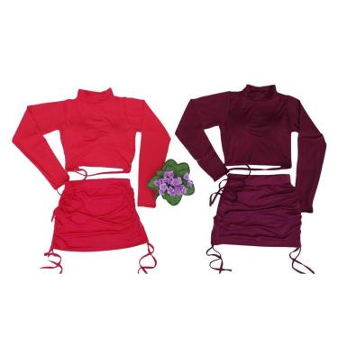 Imagem de Conjunto Cropped Com Bojo Manga Longa Gola Alta + Saia - GRINGAS MODEL