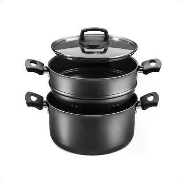 Imagem de Conjunto de Panela para Cozimento a Vapor 3L Antiaderente 3 em 1 Alças
