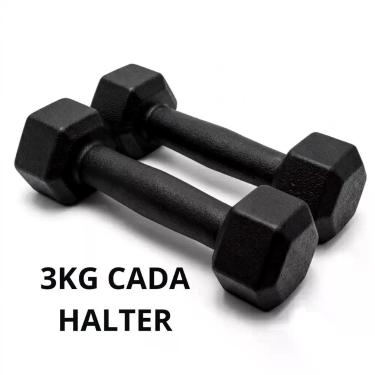 Imagem de Par Halter Sextavado Pintado 3kg Fitness Treino Funcional - FERDUOR