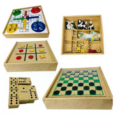 Imagem de Tabuleiro 4 Em 1  Dama Ludo Velha Dominó Jogo Educativo Made - artes d