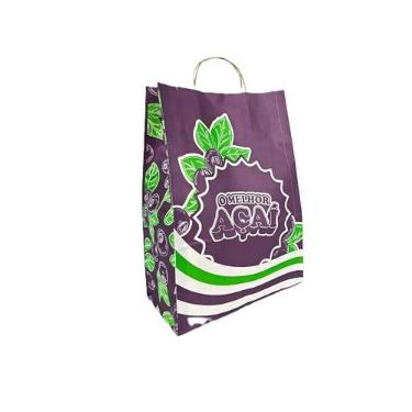 Imagem de 100 Sacolas de Papel com Alça para Ifood Açai Sorvete Açaiteria Ifood - Tamanho M