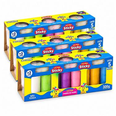 Imagem de Massinha Colorida 75g 3 Potes 5 Unidades Sortida Não Tóxica Brincadeir