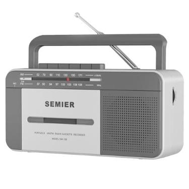 Imagem de SEMIER Gravador de fita cassete retrô com rádio AM/FM, rádio estéreo AM/FM, CA ou bateria, portátil, vintage, com alto-falante de 6 W e conector de fone de ouvido para casa ou ao ar livre